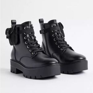 Torrid 12W Black Lace-Up Platform Lug Boots